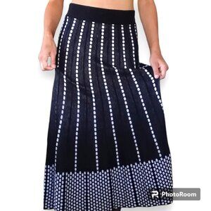 Black White Polka Dot Stripe Midi Skirt XS Small Lounge High Waist Stretch